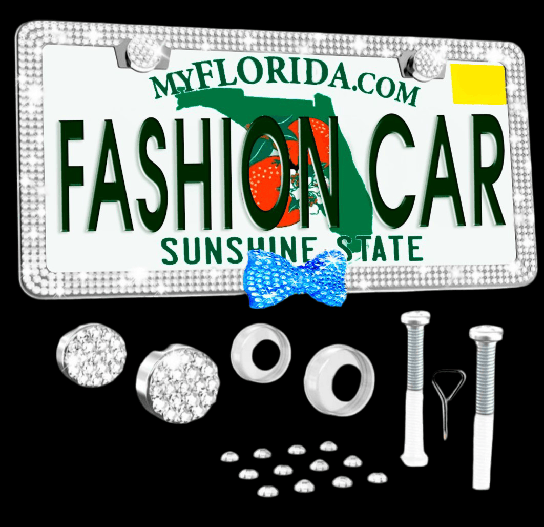 Silver LICENSE PLATE frame DIAMONDS WITH BOW blue - Fashion Car ®