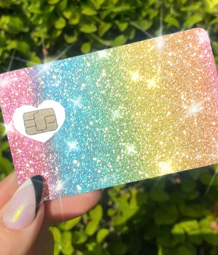 Skin Reflective Shiny Bling Removable Debit - Credit Card Skin Cover Especially Bright Back Information, Rainbow - Fashion Car ®