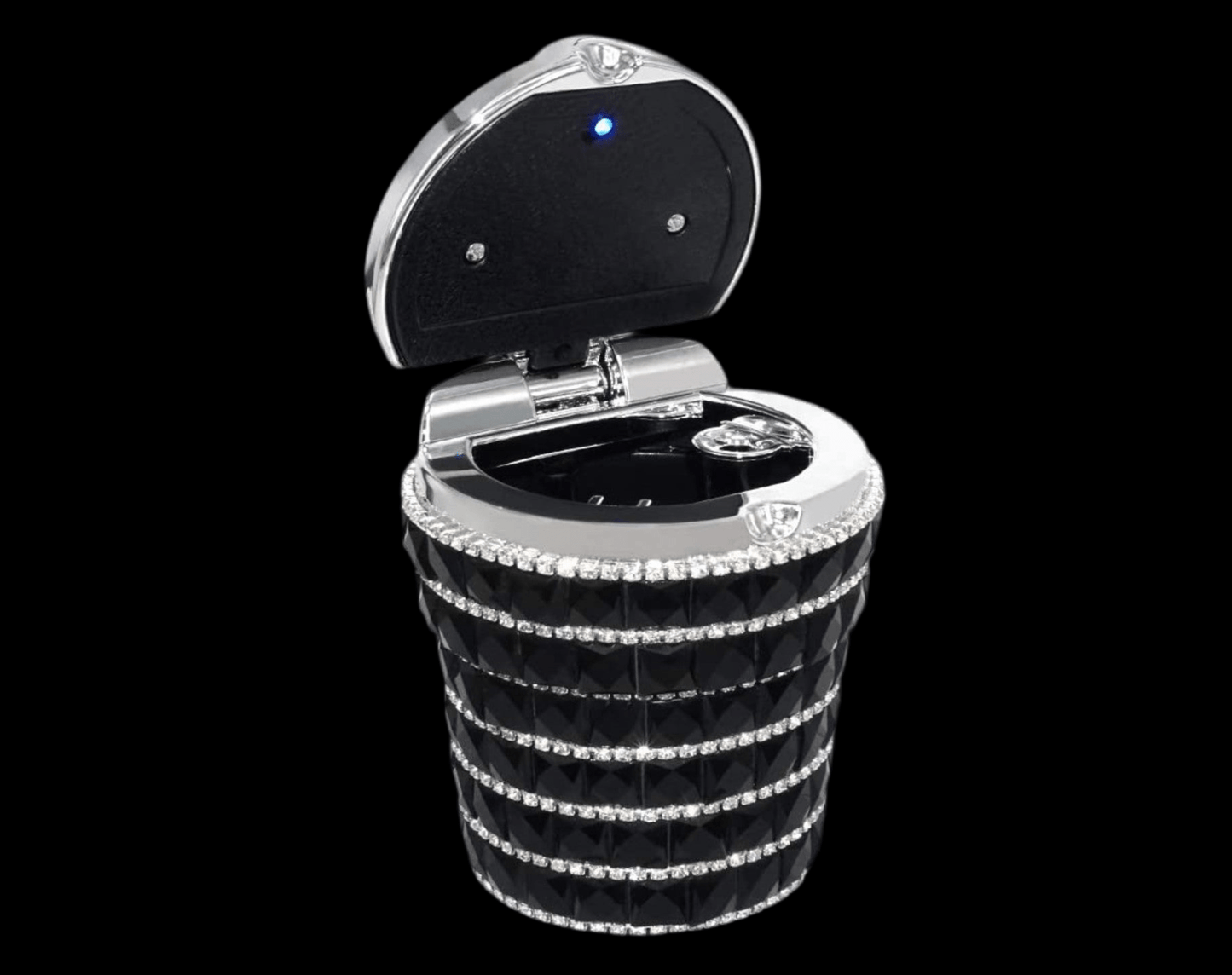 Smell Proof Crystal Diamond Car Ashtray with Lid Blue Led Light Bling Portable Mini Trash Can for Car Cylinder Cup Holder - Fashion Car ®