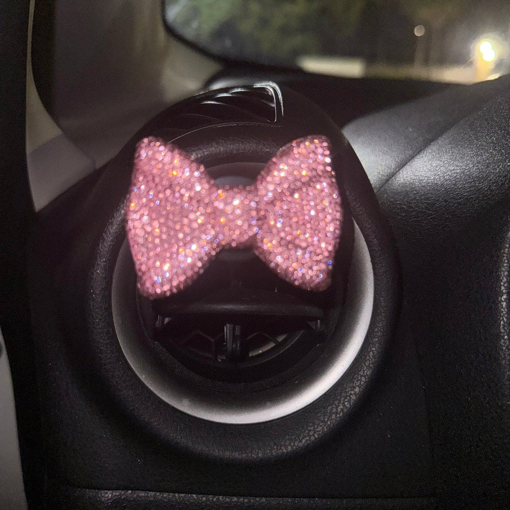 Sparking Bling Crystal Car Air Vent Fragrance Bow - Knot Clip Car Air Freshener pink bow - Fashion Car ®
