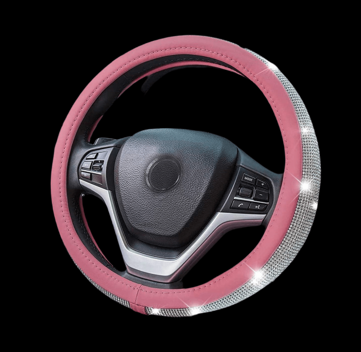 Steering Wheel Cover with Bling Bling Crystal Rhinestones, Universal Fit 15 Inch Car Wheel Protector for Women Girls (Copiar) - Fashion Car ®