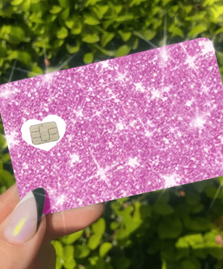 Sticker Ultra Bling Debit - Credit Card Skin Shiny Removable Cover Specially Bright Back Information, Protecting and Personalizing Bank Card - No Bubble, Slim, Waterproof Card Cover Pink - Fashion Car ®