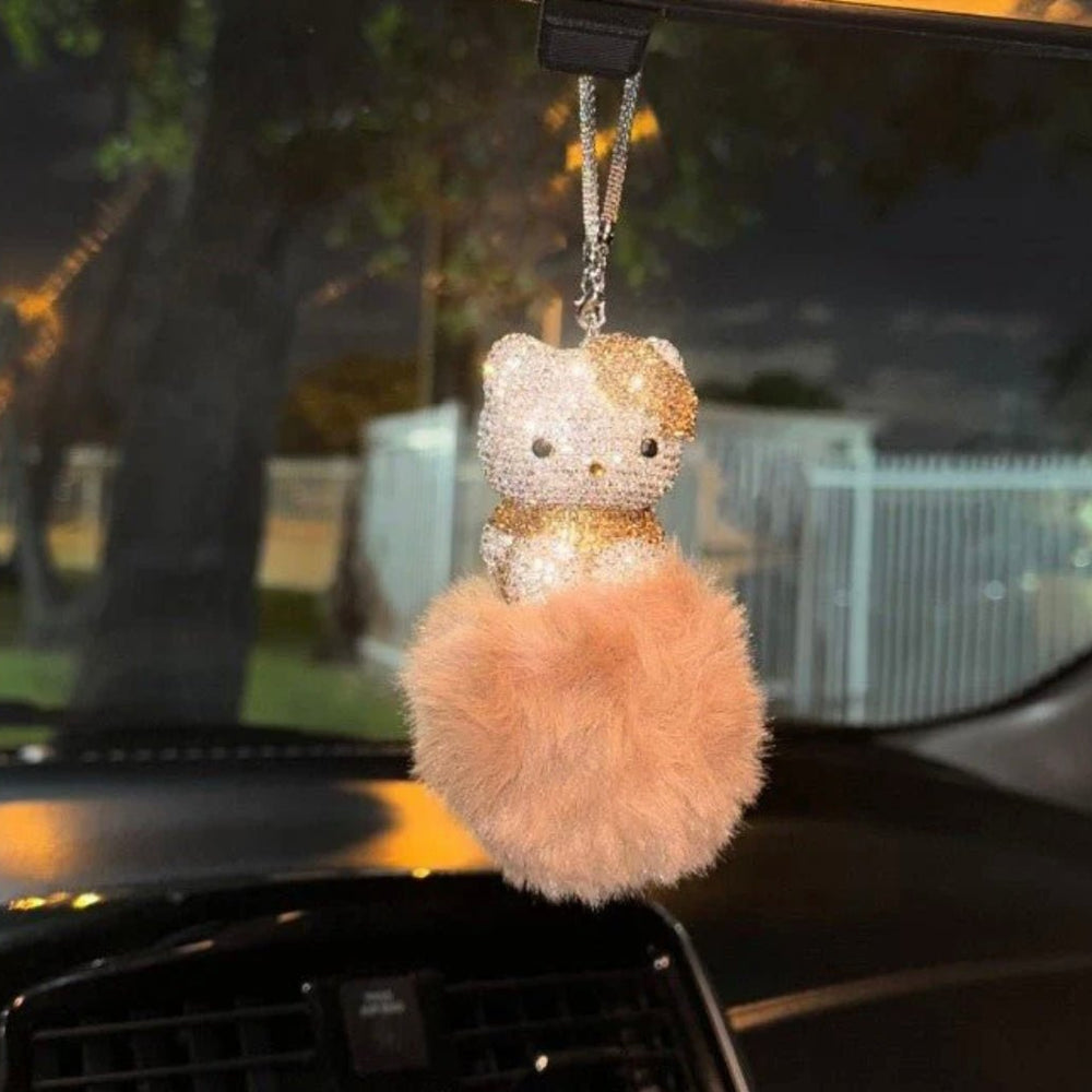 Ultra Bling Kitty Rearview Accessory Shiny Rhinestone Especially Bling Universal Diamond Gold - Fashion Car Inc
