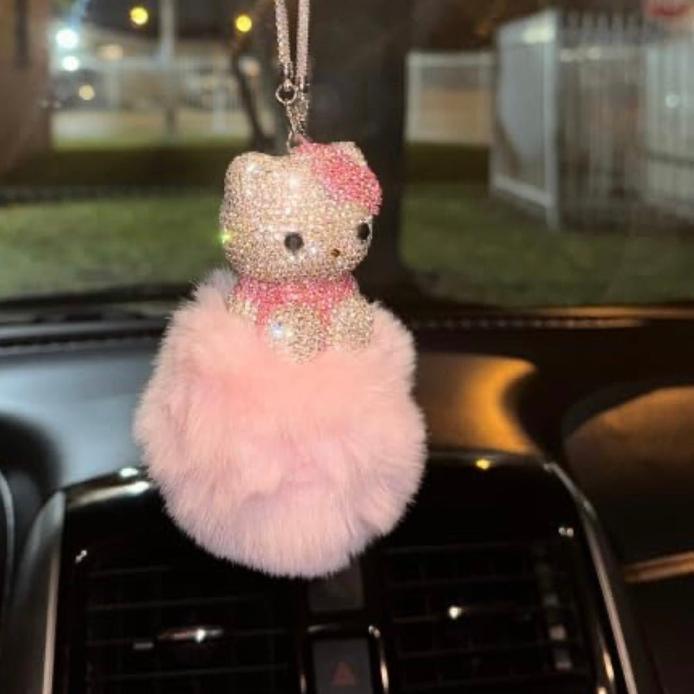 ULTRA BLING KITTY REARVIEW ACCESSORY SHINY RHINESTONE ESPECIALLY BLING UNIVERSAL DIAMOND PINK LIGHT GIRLY - Fashion Car Inc