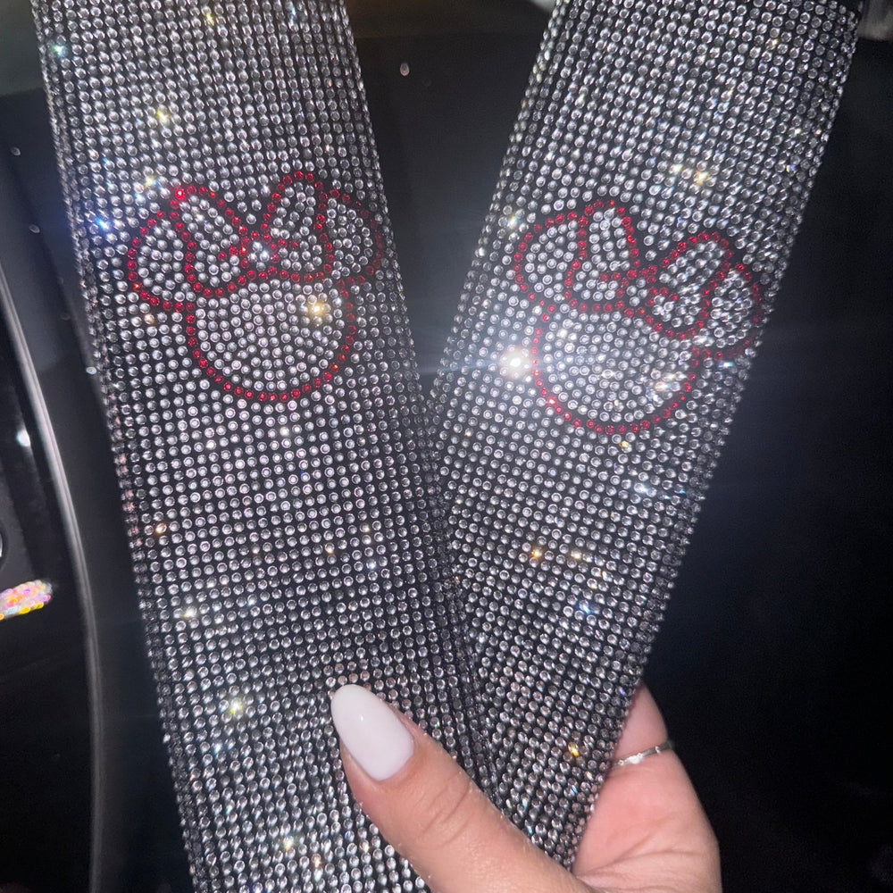 ULTRA BLING SEAT BELTS 2PACK COVER, SOFT VELVET & DIAMONDS DESIGN BRIGHT RHINESTONE CAR SEAT BELT STRAP COVER SHOULDER PAD MINNIE (SILVER) - Fashion Car ®