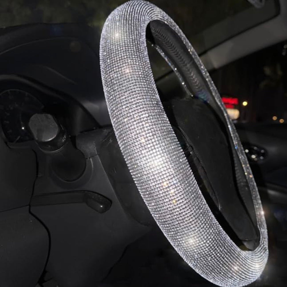 Ultra Bling Women Steering Wheel Cover for car, 15 Inch Universal White Crystal Rhinestone Diamond Bling Accessories Anti-Slip Wheel Protector - Fashion Car Inc