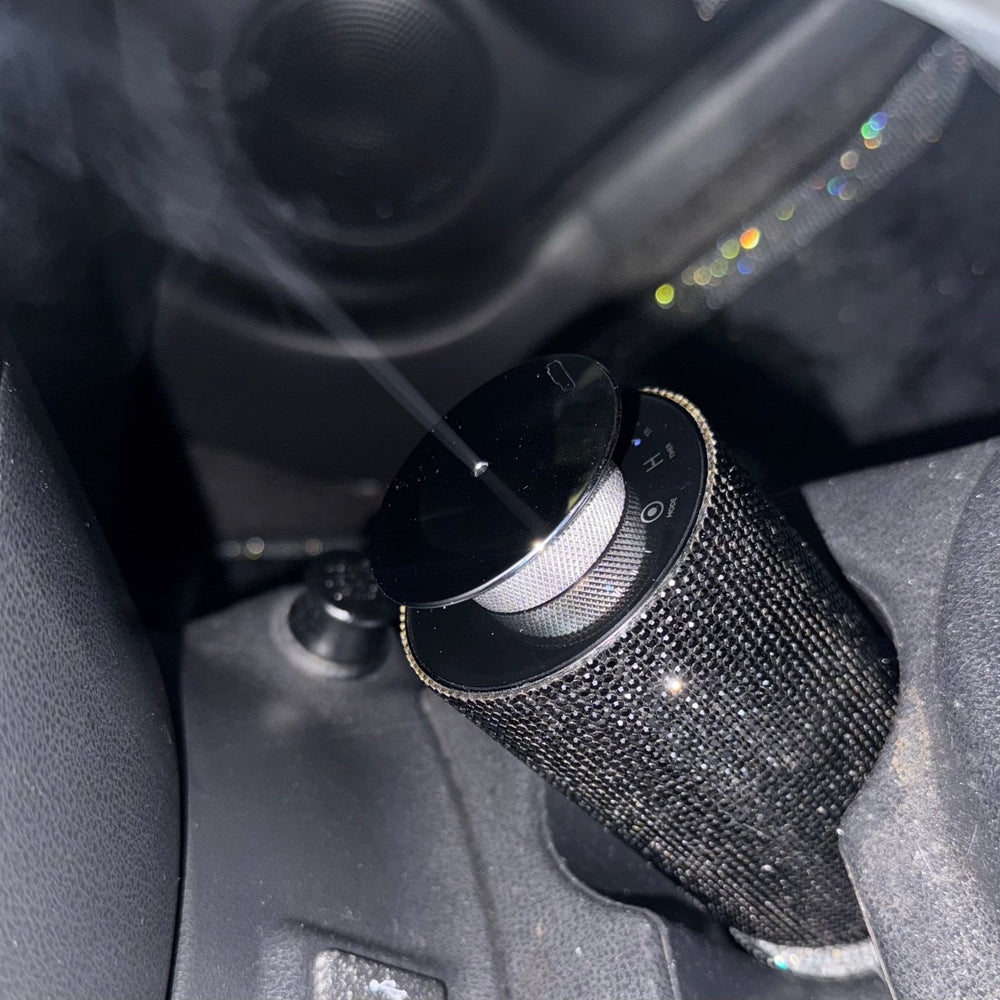 ULTRA BRIGHT SHINY RHINESTONE CAR DIFFUSER HUMIDIFIER WITH LED LIGHT AUTO AIR PURIFIER DIFFUSER AROMATHERAPY AIR FRESHENER CAR ACCESSORIES BLACK FROZEN BLING - Fashion Car ®