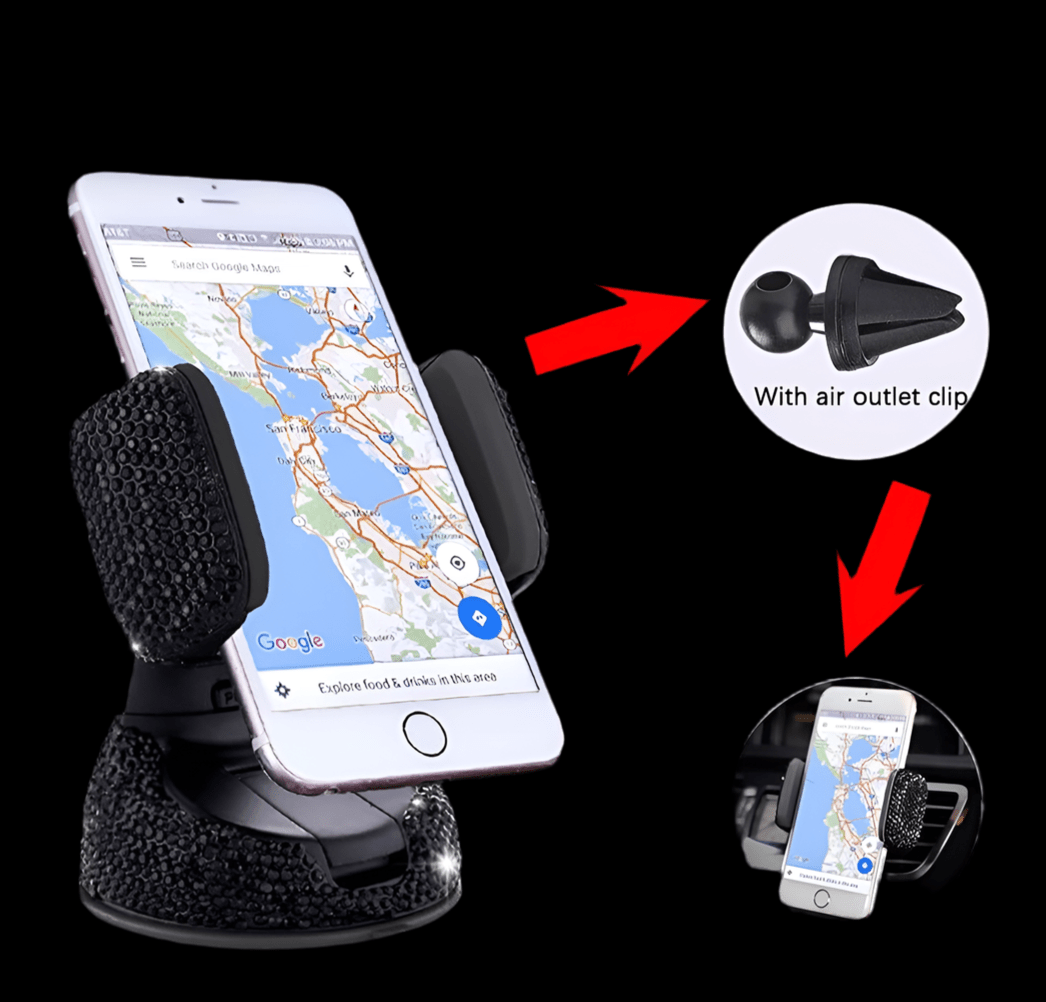 Universal Car Phone Holder, 360° [Adjustable and Stable] Universal Car Glass Mount, Windshield, Car Air Vent Mount, Car Accessories for Women and Girls (Black) - Fashion Car ®