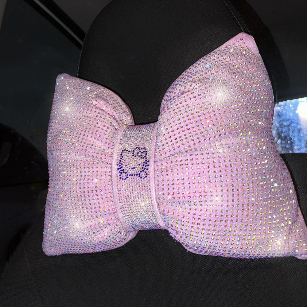 (2 Pack) Ultra Bling Car Pillow Bowknot Headrest (Purple blue cat) - Fashion Car Inc