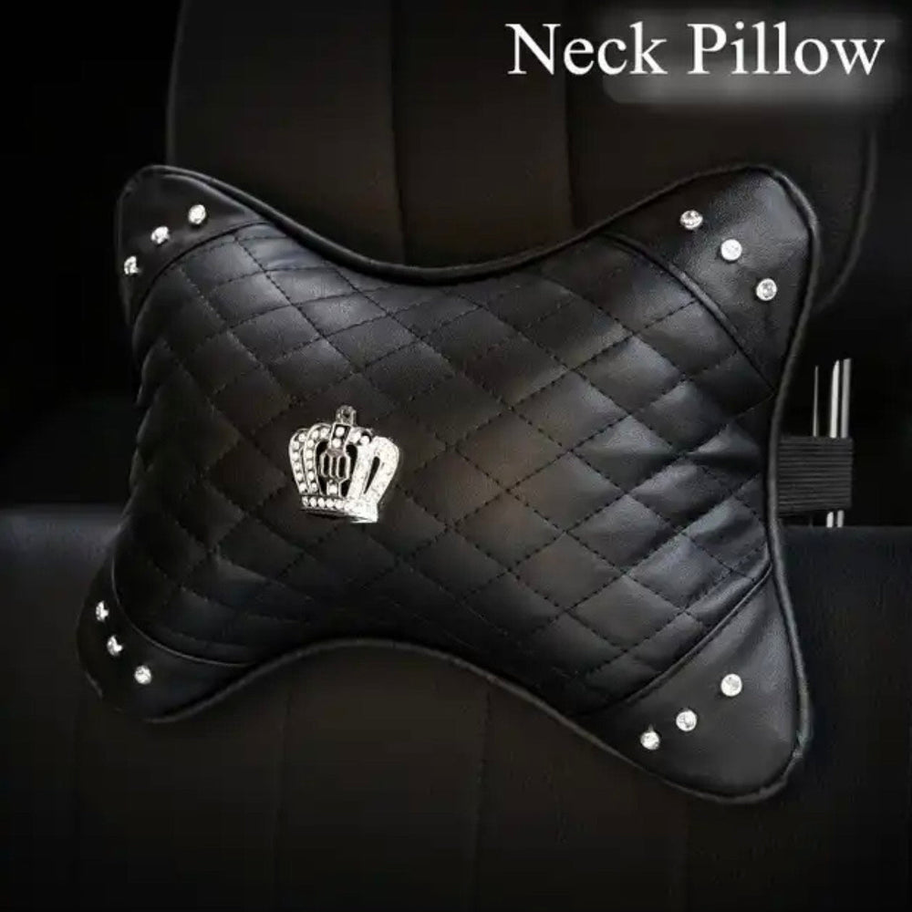 2 PCS Fashion Car Headrest Pillow Neck Cushion Cervical Support Pillow Pad for Relieve Neck Fatigue Pain with Imperial Crown - Fashion Car Inc