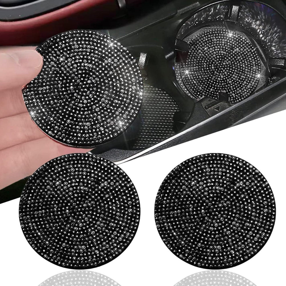2pcs Bling Car Cup Holder Coaster, 2.75 inch Anti-Slip Shockproof Universal Fashion Vehicle Car Coasters Insert Bling Crystal Rhinestone Auto Automotive. Black - Fashion Car Inc