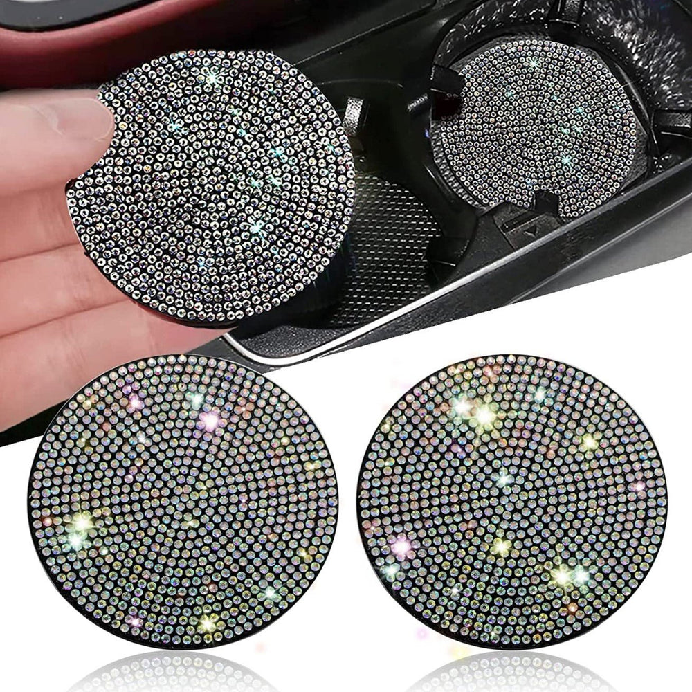 2pcs Bling Car Cup Holder Coaster, 2.75 inch Anti-Slip Shockproof Universal Fashion Vehicle Car Coasters Insert Rhinestone Auto Automotive Interior Accessories for Women (2 pcs, Colorful) - Fashion Car Inc