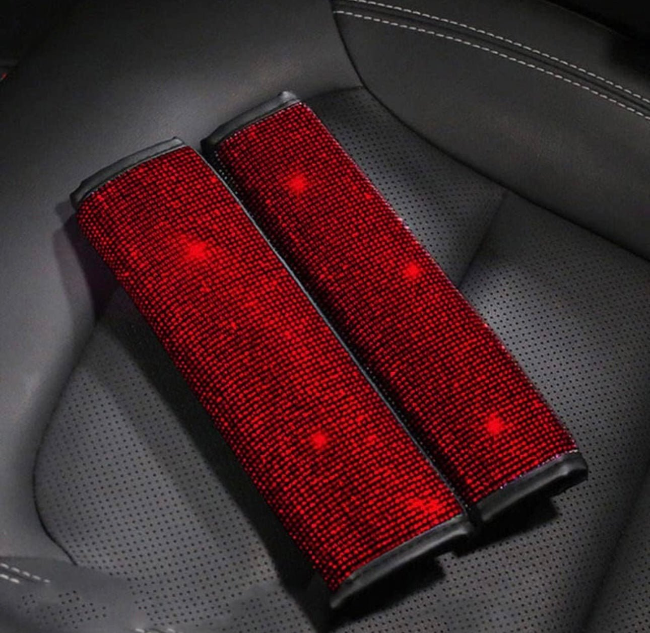 2pcs/Set Crystal Diamond Car Seat Belt Shoulder Pads - Rhinestone Leather Handcraft Seatbelt Cover Bling Bling Car Accessories for Women, Lady - Universal Fit(Small White Diamond) - Fashion Car Inc