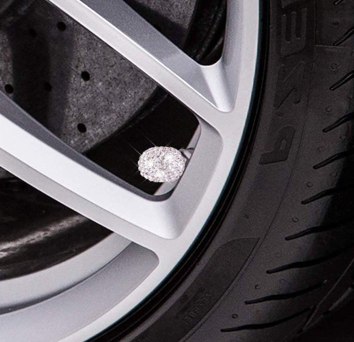 4 Pack Handmade Black Crystal Rhinestone Universal Car Tire Valve Caps Chrome,Attractive Dustproof Bling Car Accessories - Fashion Car Inc