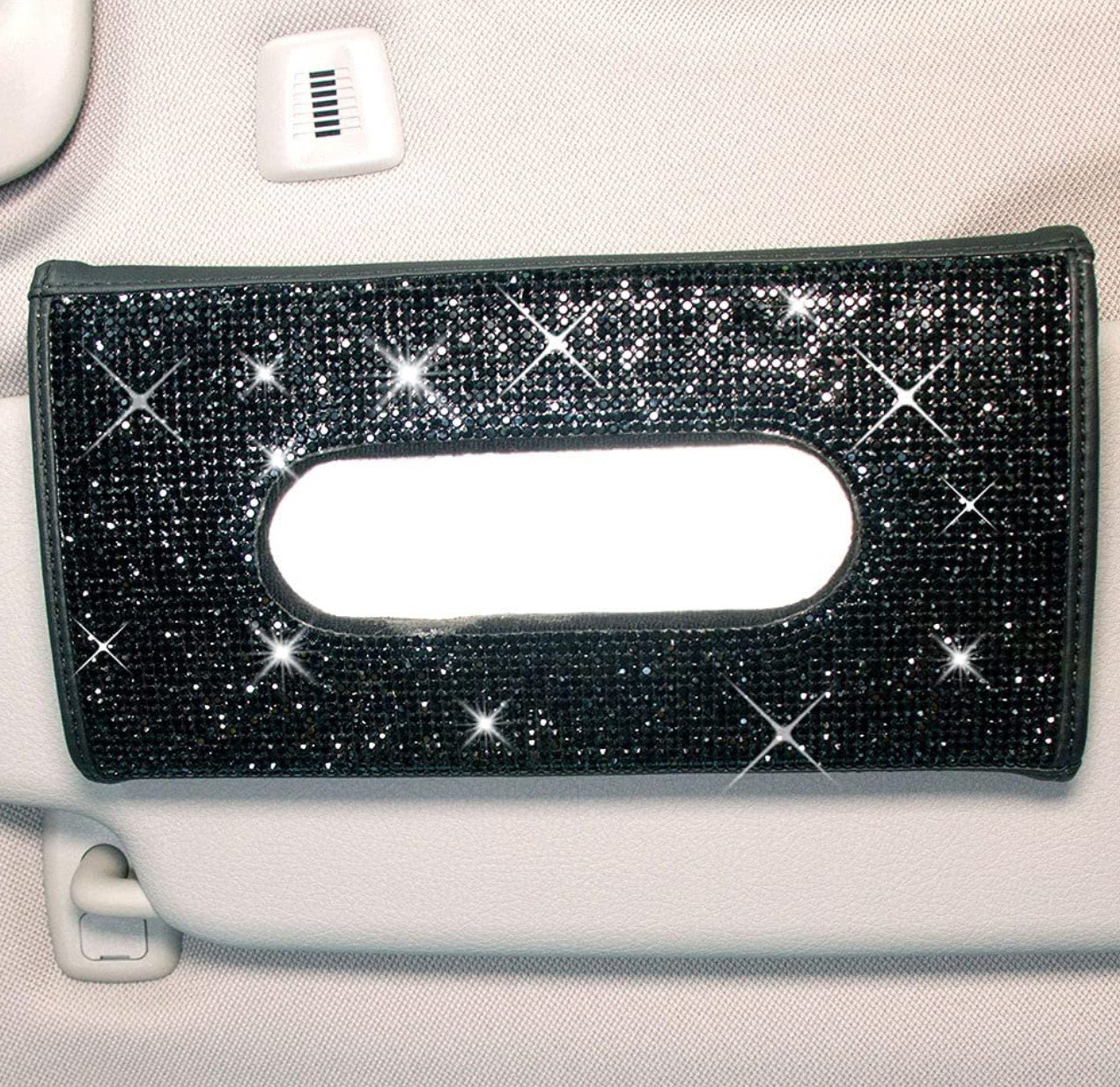 Bling Bling Car Sun Visor Tissue Box Holder, Leather Crystals Auto Interior Accessories Paper Towel Cover Case for Ladies Girls (Black) - Fashion Car Inc