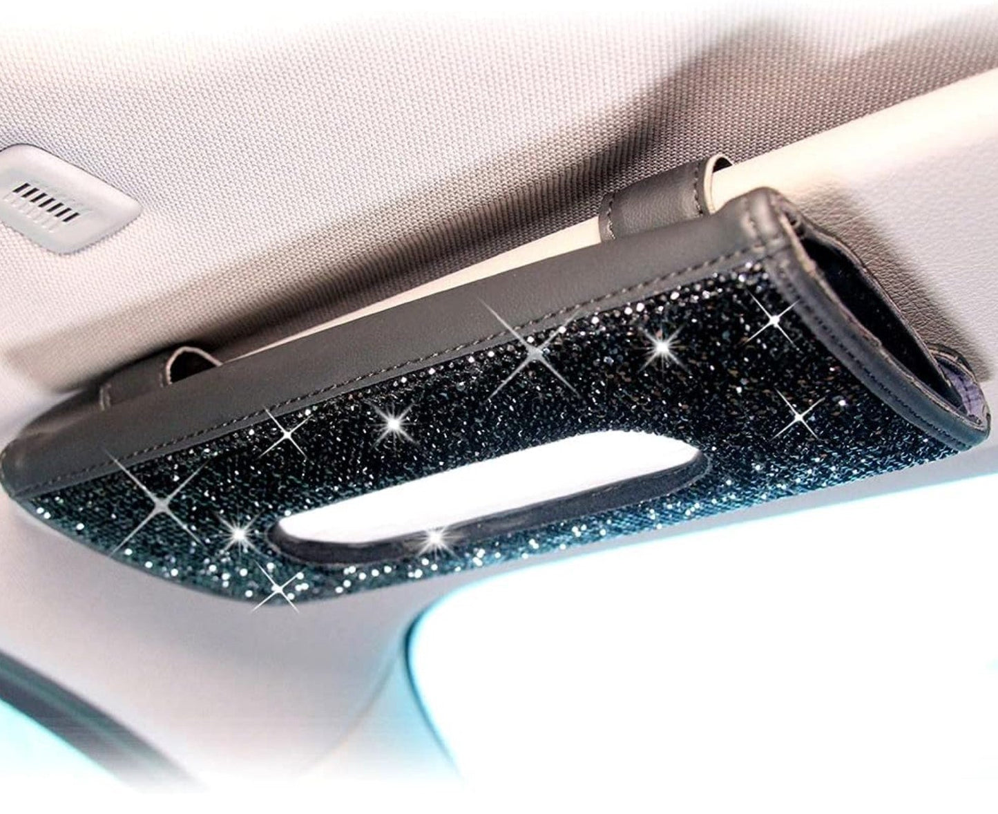 Bling Bling Car Sun Visor Tissue Box Holder, Leather Crystals Auto Interior Accessories Paper Towel Cover Case for Ladies Girls (Black) - Fashion Car Inc