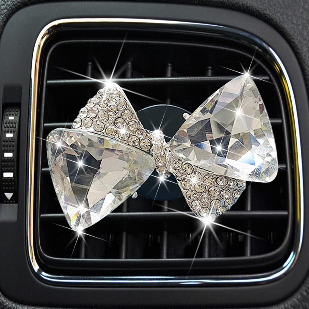 Bling Bow Vent Clips, Crystal Bow-Knot Car Diffuser Vent Clip Rhinestone Bow Car Accessories for Air Fresheners Car Interior Decor Crystal Car Decoration for Women(Silver) - Fashion Car Inc