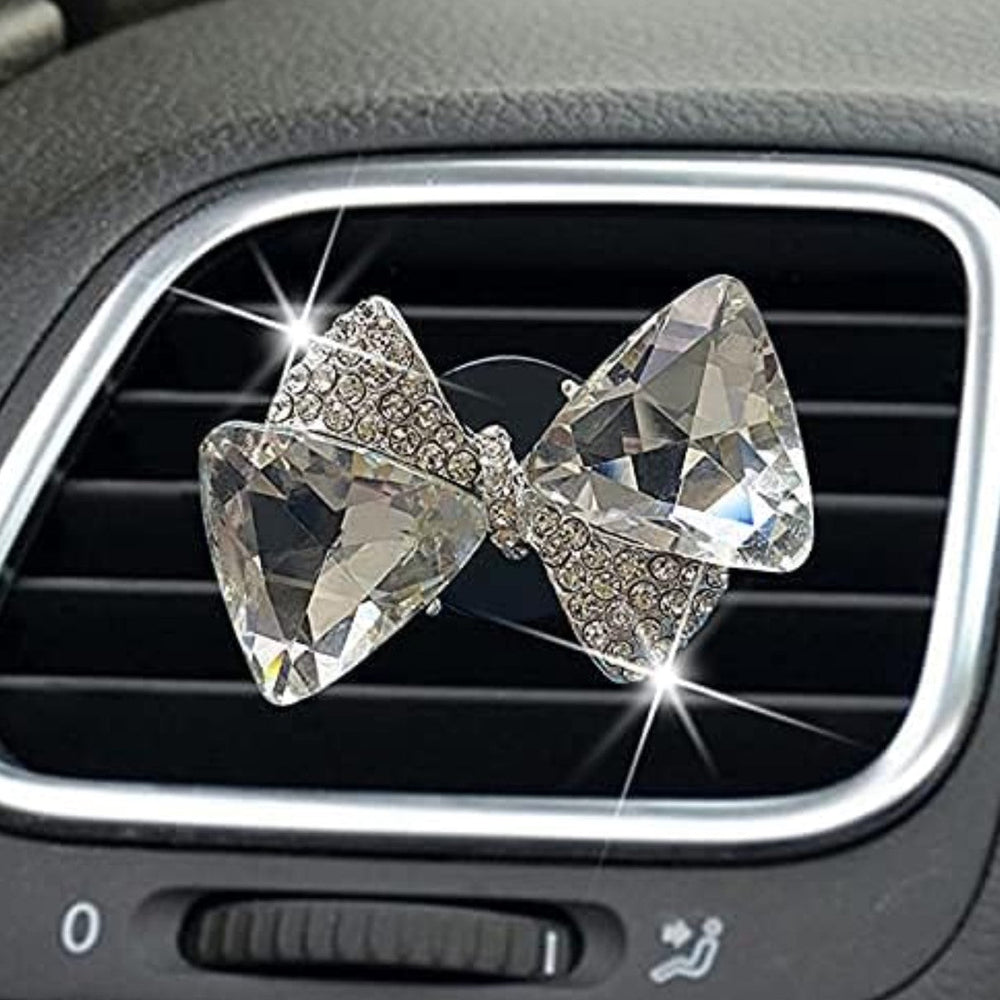 Bling Bow Vent Clips, Crystal Bow-Knot Car Diffuser Vent Clip Rhinestone Bow Car Accessories for Air Fresheners Car Interior Decor Crystal Car Decoration for Women(Silver) - Fashion Car Inc