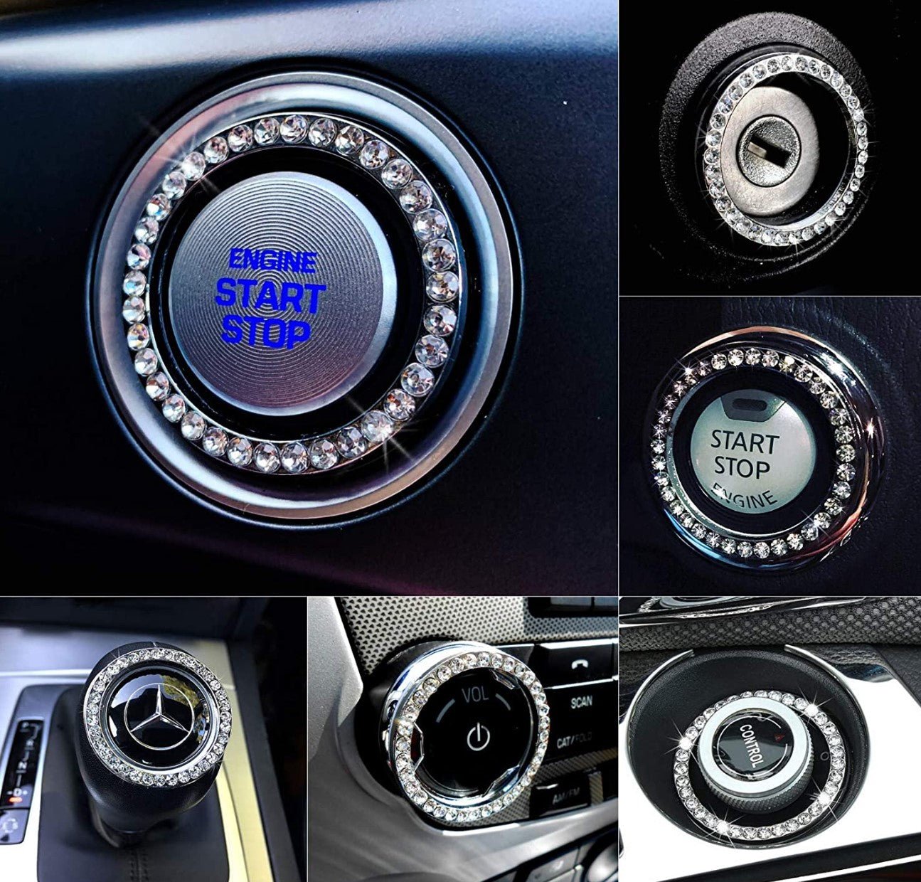 Bling Car Decor Crystal Rhinestone Push star - Key Silver - Fashion Car Inc
