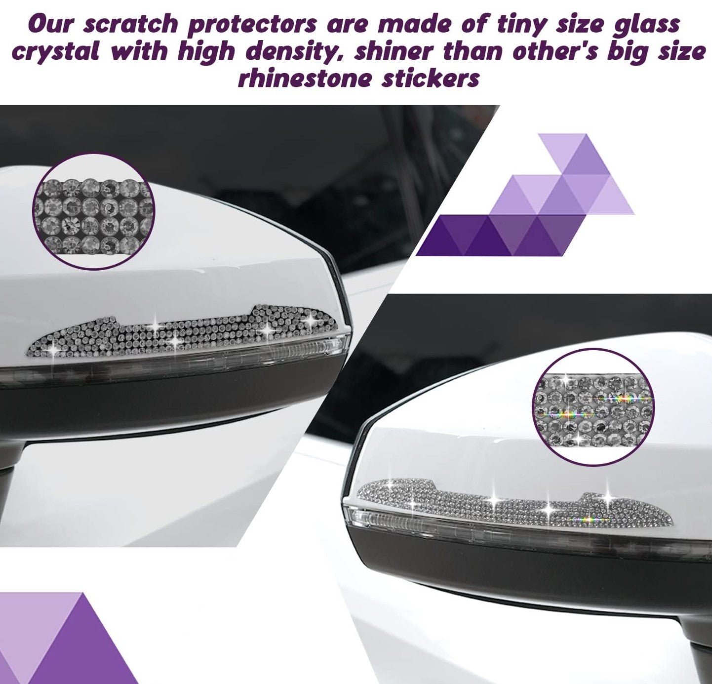 Bling Car Door Handle Protector, Universal Rhinestone Reflective Stickers for All Cars, Vehicles, SUVs, Automotive Exterior Accessories for Side Rearview Mirror, Door Edge Guard (Gray) - Fashion Car Inc