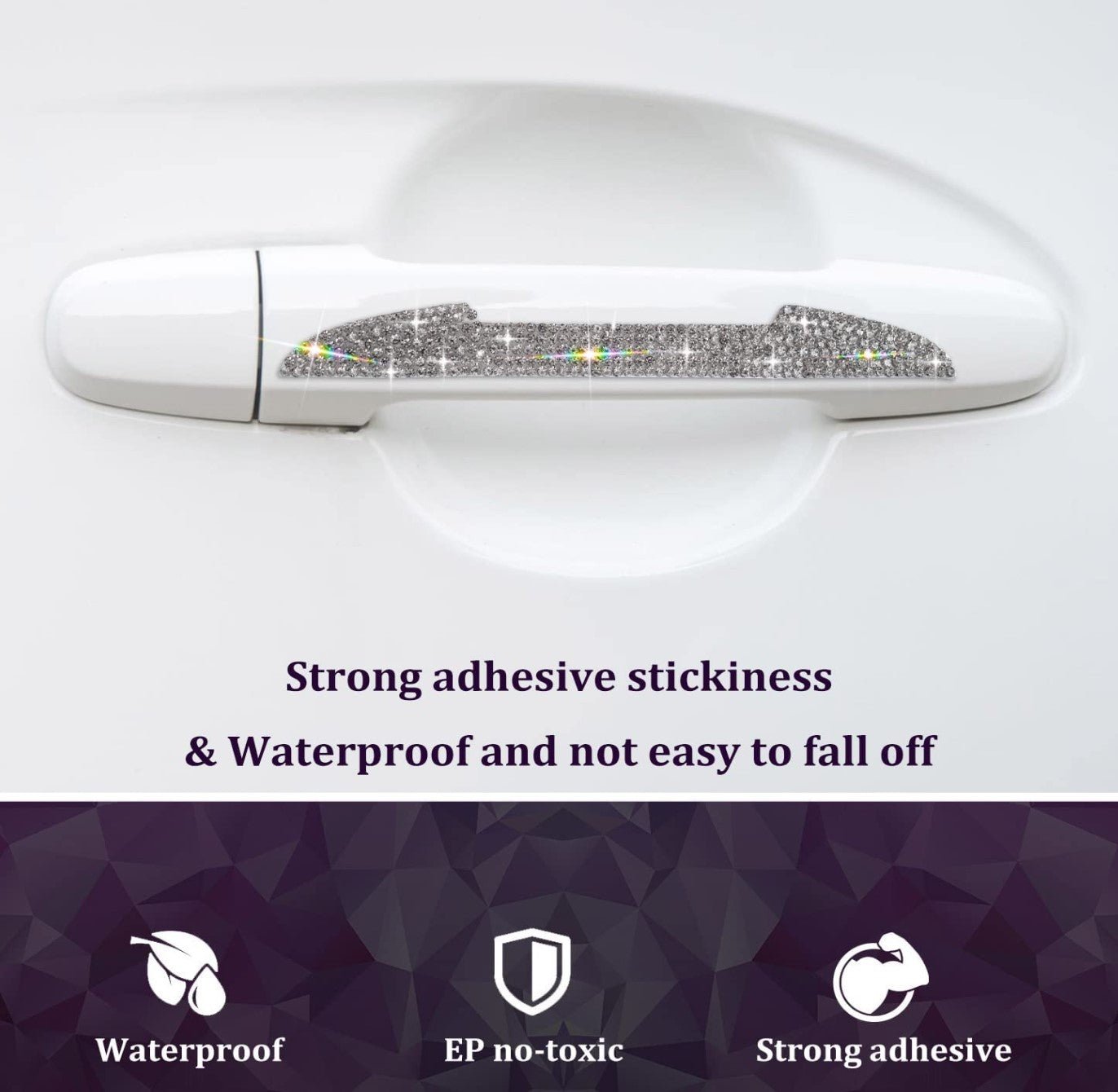 Bling Car Door Handle Protector, Universal Rhinestone Reflective Stickers for All Cars, Vehicles, SUVs, Automotive Exterior Accessories for Side Rearview Mirror, Door Edge Guard (Gray) - Fashion Car Inc