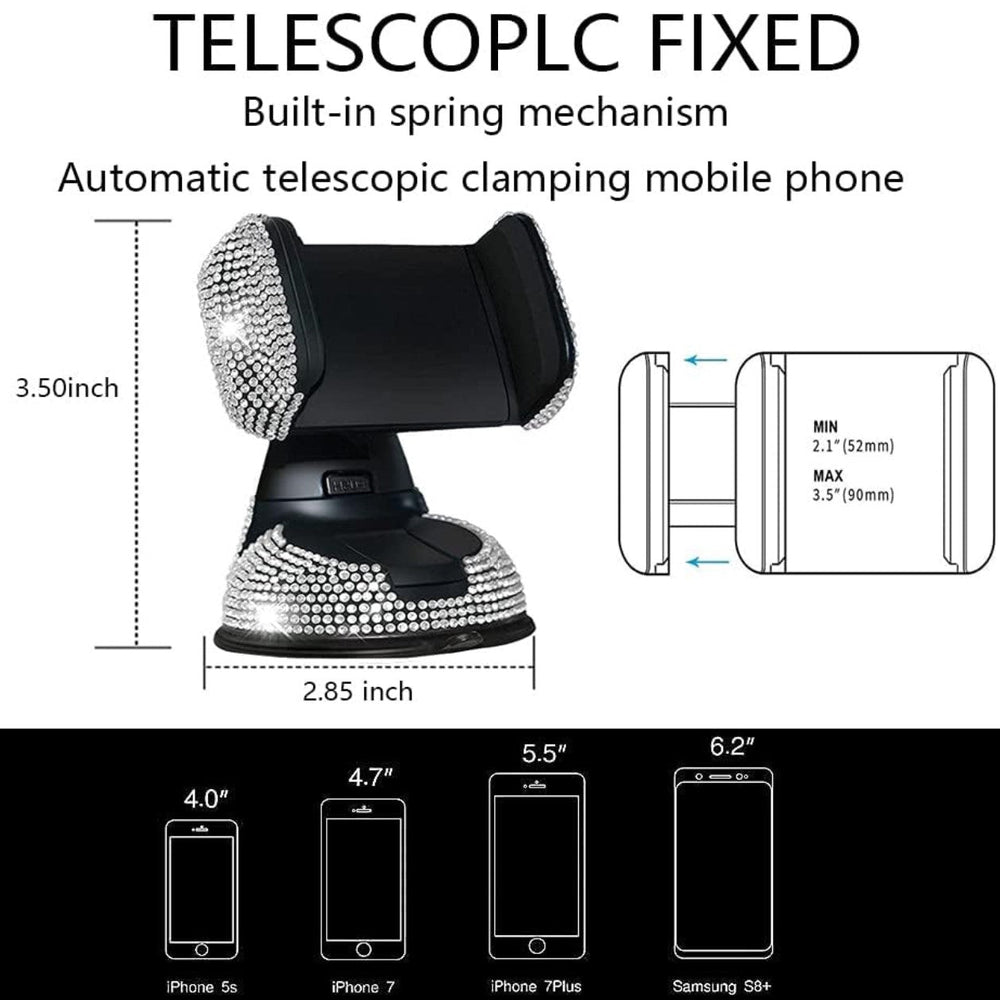 Bling Car Phone Holder, 360°[Adjustable & Stable] Crystal Universal Phone Mount for Car, Windshield Dashboard Air Vent Car Stand Phone Holder, (White) - Fashion Car Inc