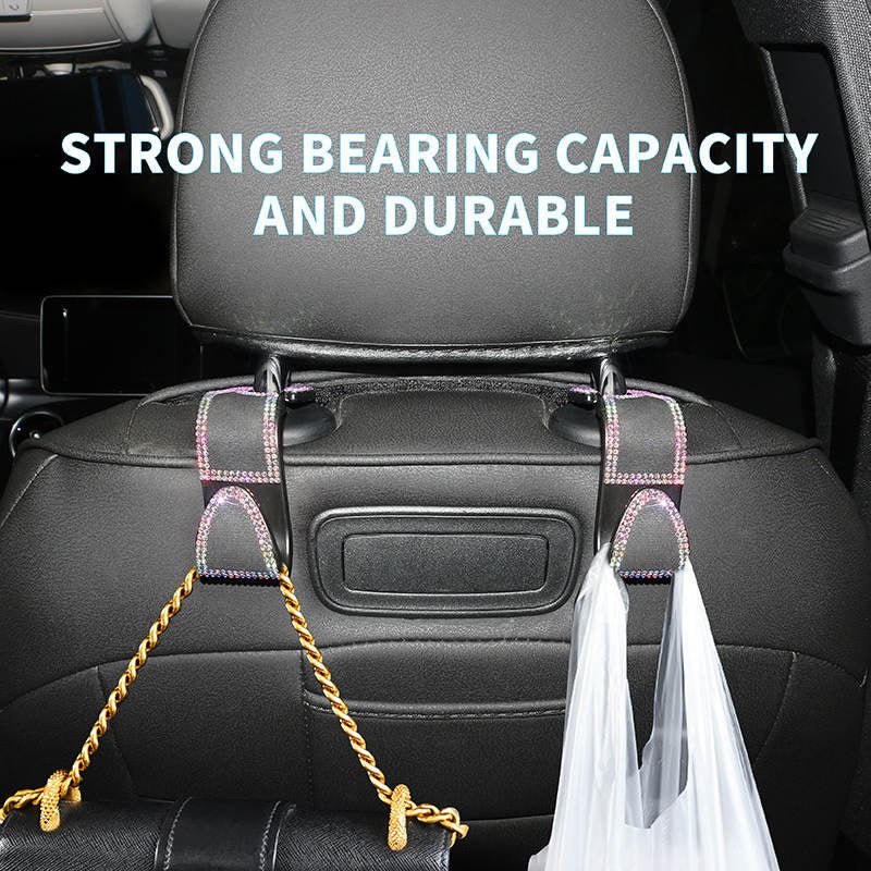 Bling Car Seat Headrest Hooks, Crystal Back Seat Hanger Storage Organizer, Sparkling Car SUV Purse Holder for Handbag Clothes Coats Grocery Bags, Handmade Decorations and Accessories for Women(Silver) - Fashion Car Inc