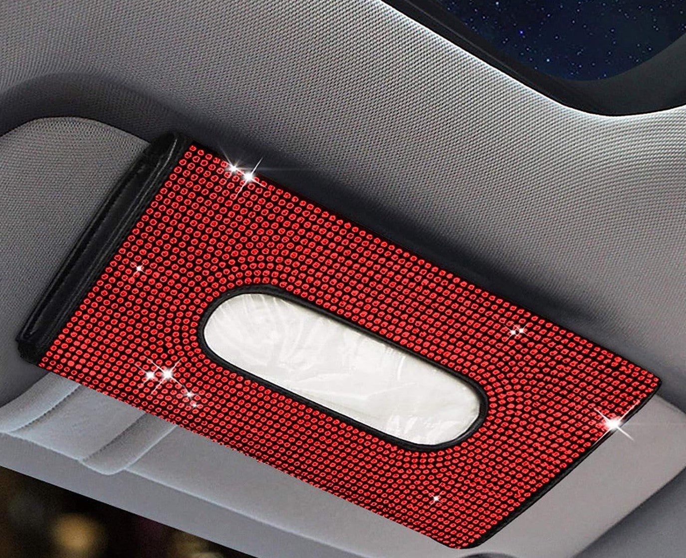 Bling Car Visor Tissue Holder | Black Tissue Box Holder for Car | Bling Mask Holder for Car | Sparkling Car Sun Visor Napkin Holder | Bling Car Accessories for Women (Red) - Fashion Car Inc