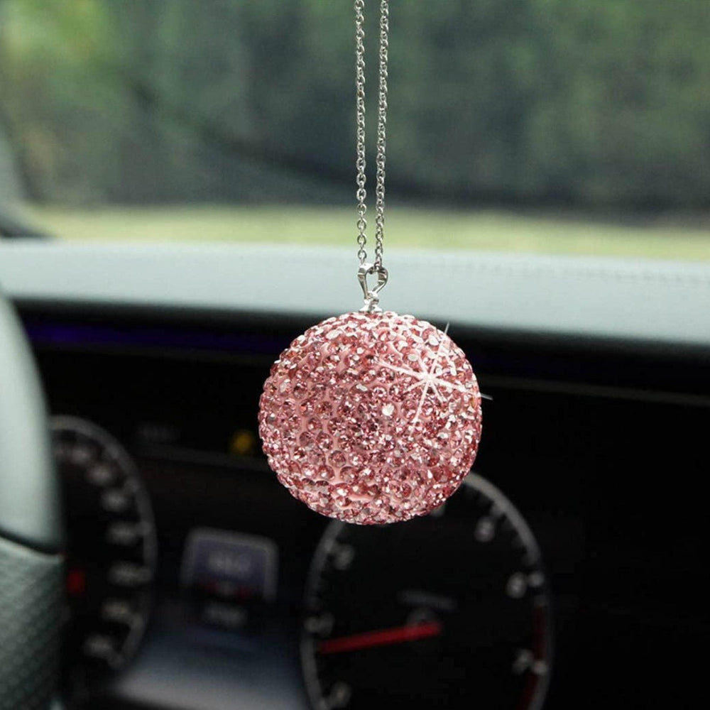 bling crystal ball rear view mirror,Bling car Rearview Mirror Crystal Lucky Ball Pendant,Goddess favorite Car Crystal Ball Pendant (pink) - Fashion Car Inc