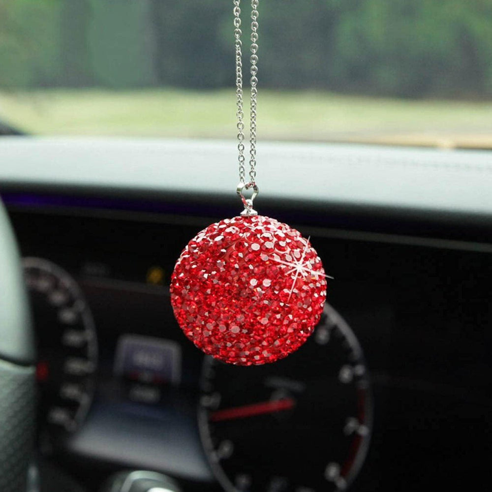 bling crystal ball rear view mirror,Bling car Rearview Mirror Crystal Lucky Ball Pendant,Goddess favorite Car Crystal Ball Pendant (red) - Fashion Car Inc