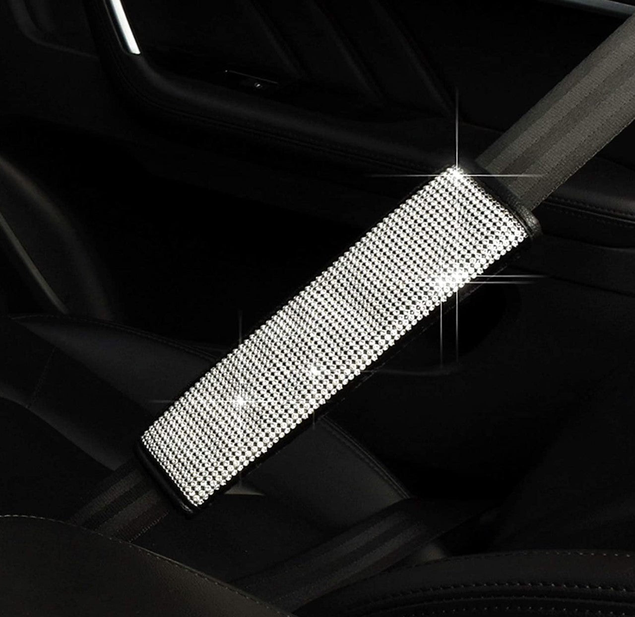Bling Soft Seat Belt Shoulder Pads with Rhinestones Car Seat Belt Covers, Handmade Crystal Sparkling Car Decorations, and Accessories for Women, Girls,Ladies as Gift (Silver, 2 Pack) - Fashion Car Inc