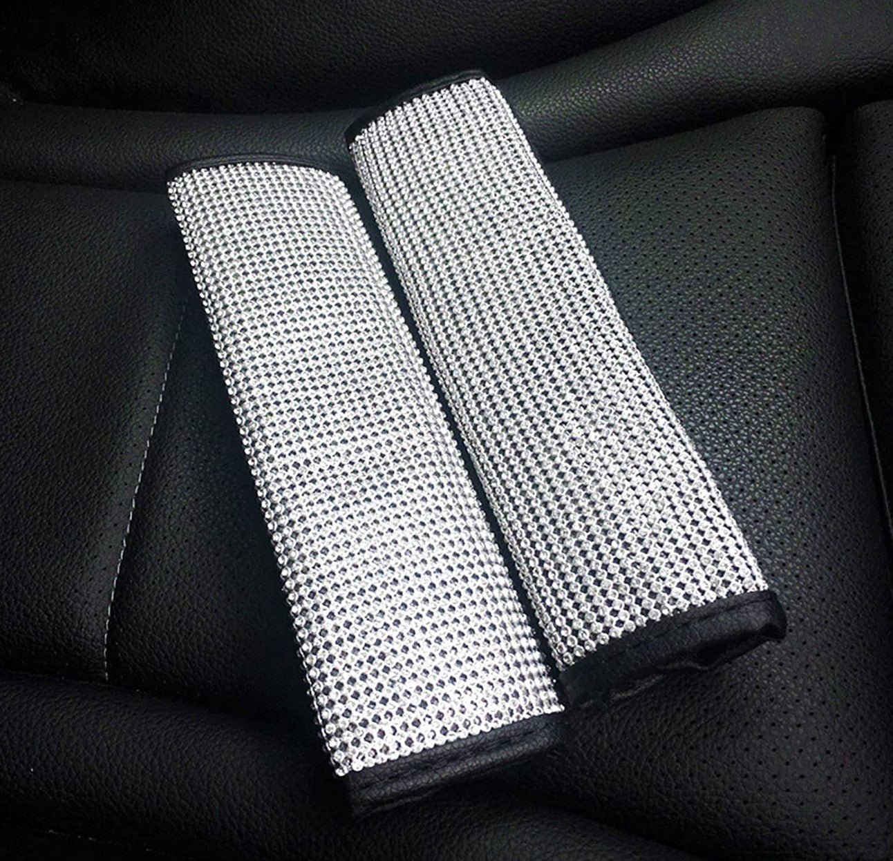 Bling Soft Seat Belt Shoulder Pads with Rhinestones Car Seat Belt Covers, Handmade Crystal Sparkling Car Decorations, and Accessories for Women, Girls,Ladies as Gift (Silver, 2 Pack) - Fashion Car Inc
