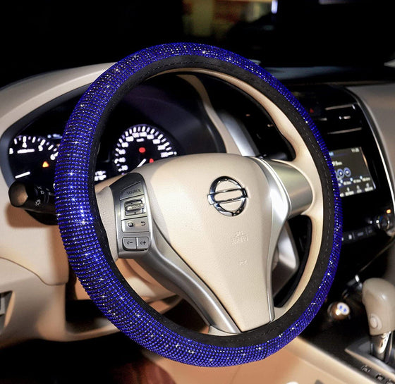 New Diamond Leather Steering Wheel Cover with Bling Bling Crystal  Rhinestones, Universal Fit 15 Inch Car Wheel Protector for Women Girls Black