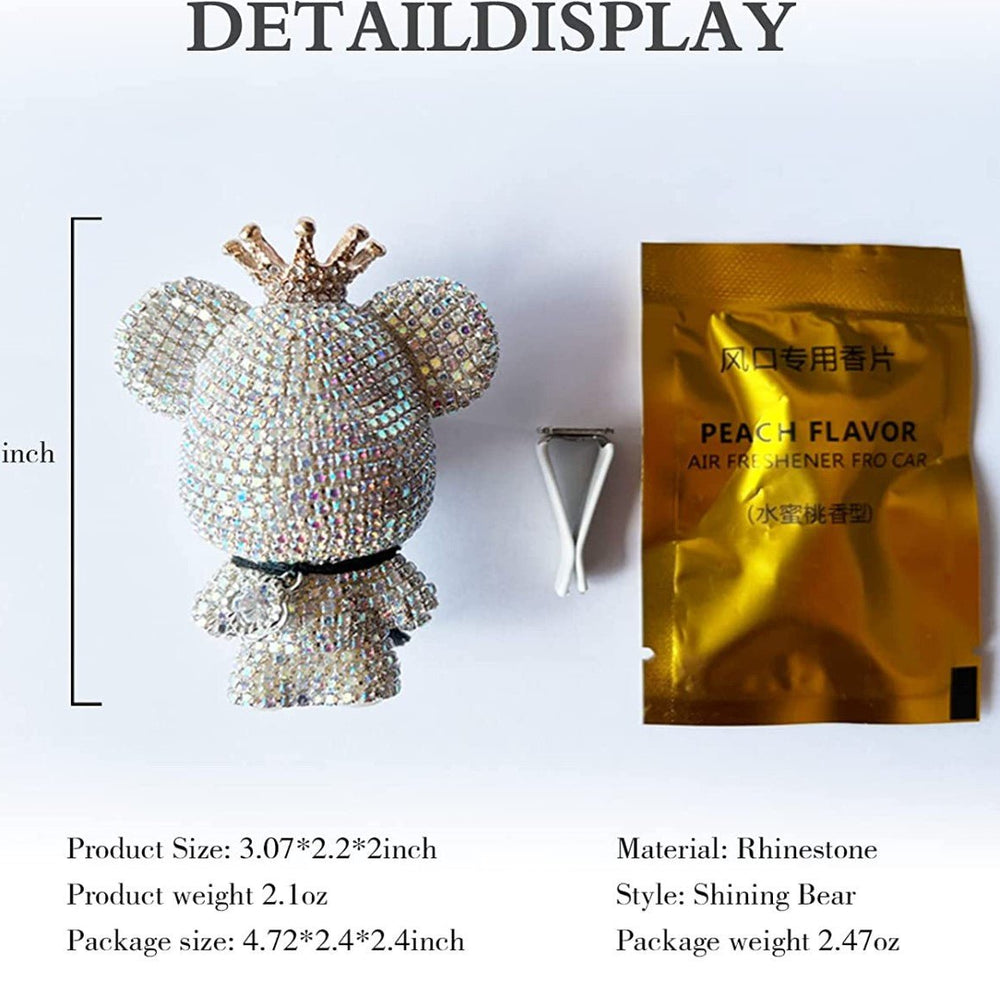 Car Air Freshener Clips Decor, Cute Car Interior Hanging Accessories Bling Rhinestone Bear for Car Air Vent Clip Decoration, - Fashion Car Inc