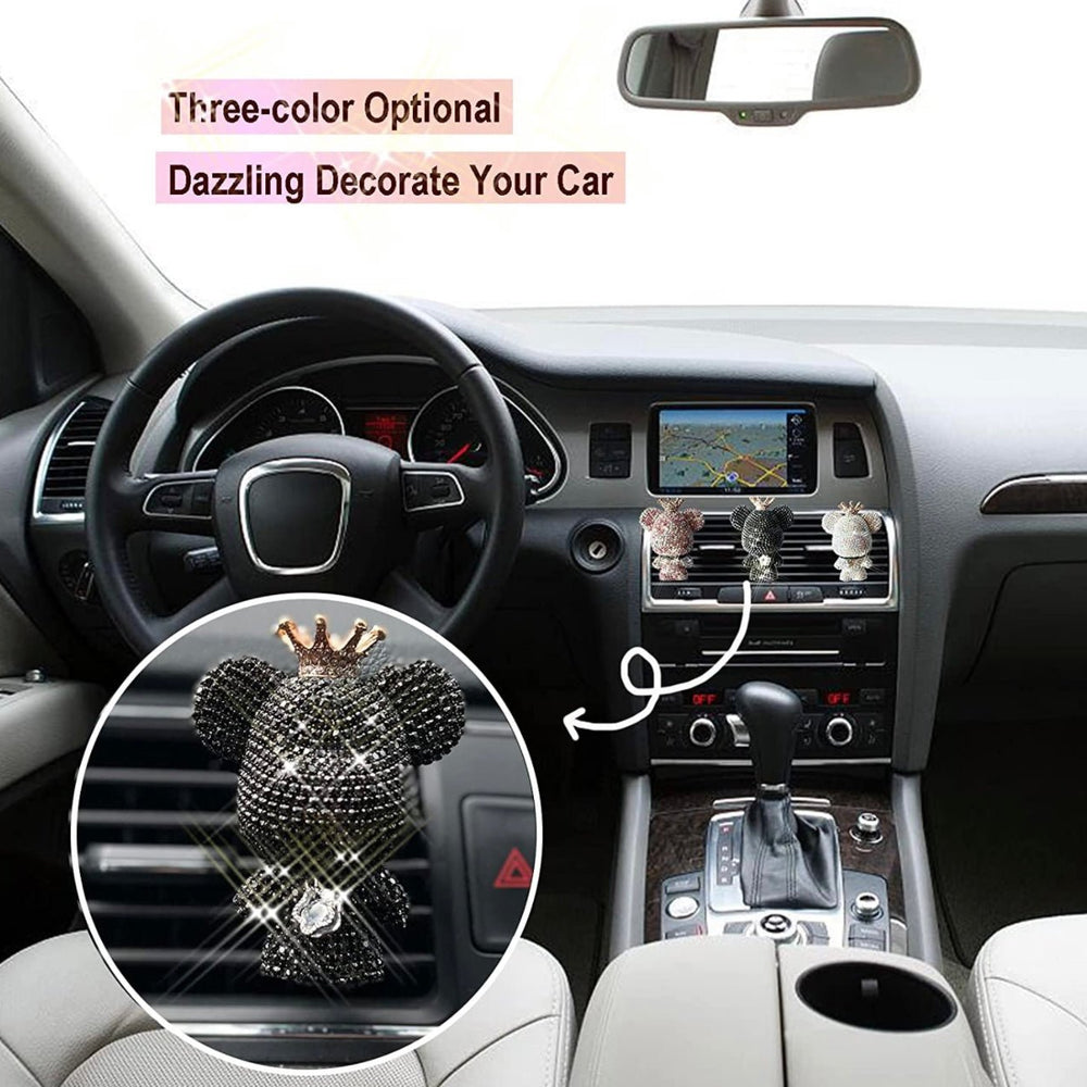 Car air freshener for air vent decoration, cute auto interior hanging accessories, rhinestone bear for car vent clip decoration, - Fashion Car Inc