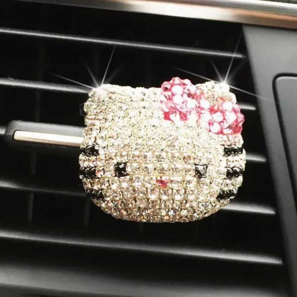CAR BLING INTERIOR ACCESSORIES, CAR AIR VENT RHINESTONE DIAMOND DECORATION - PINK Cat - Fashion Car Inc