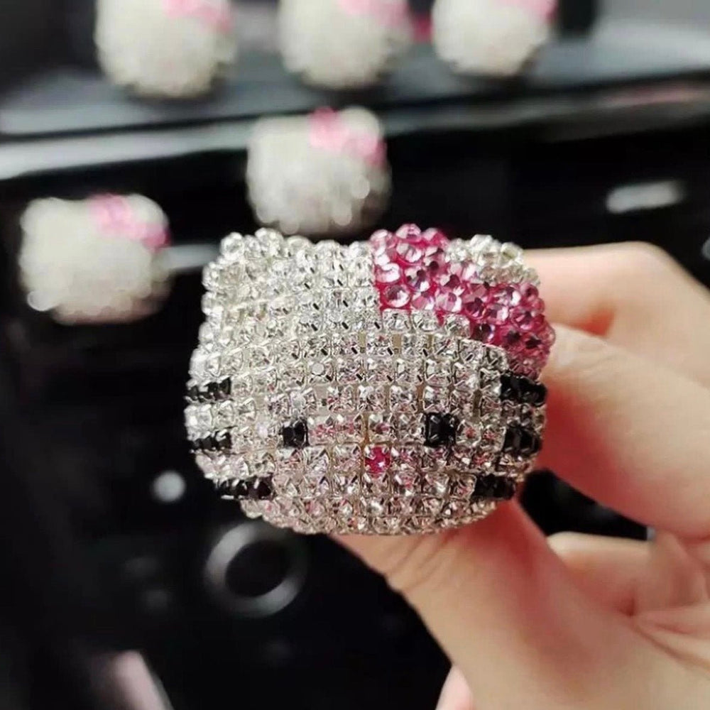 CAR BLING INTERIOR ACCESSORIES, CAR AIR VENT RHINESTONE DIAMOND DECORATION - PINK Cat - Fashion Car Inc