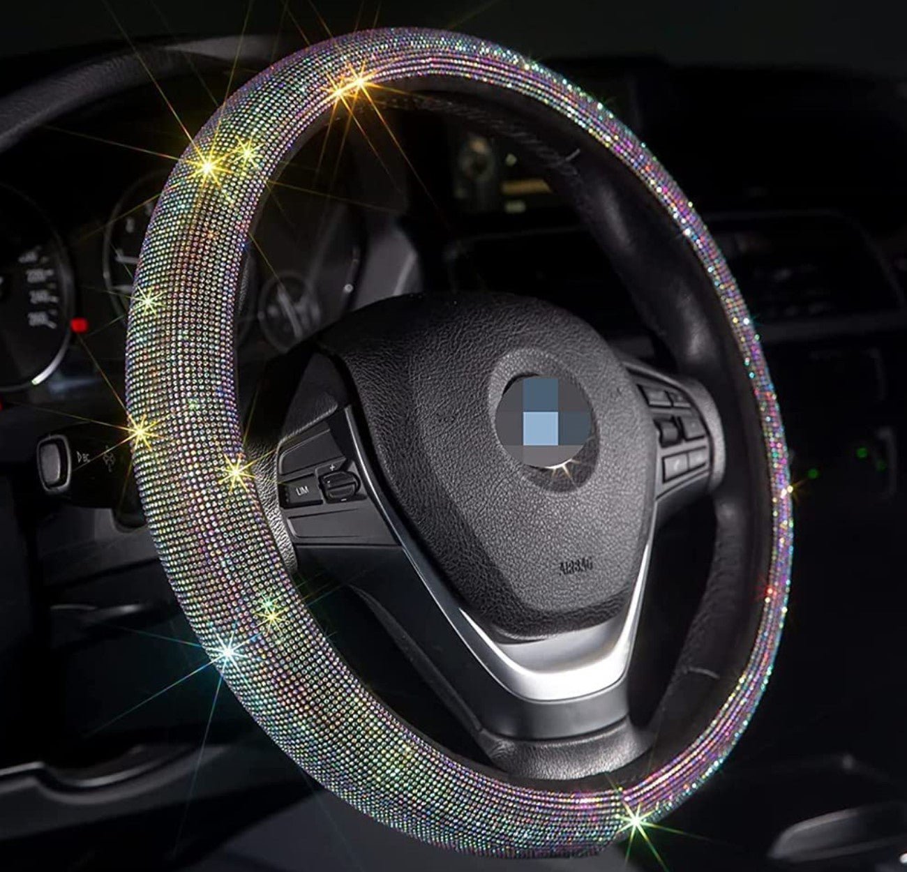 Car Bling Steering Wheel Cover for Women Girls 15 Inch Universal Colorful Crystal Rhinestone Diamond Rainbow Bling Accessories Anti Slip Wheel Protector Sparkling - Fashion Car Inc