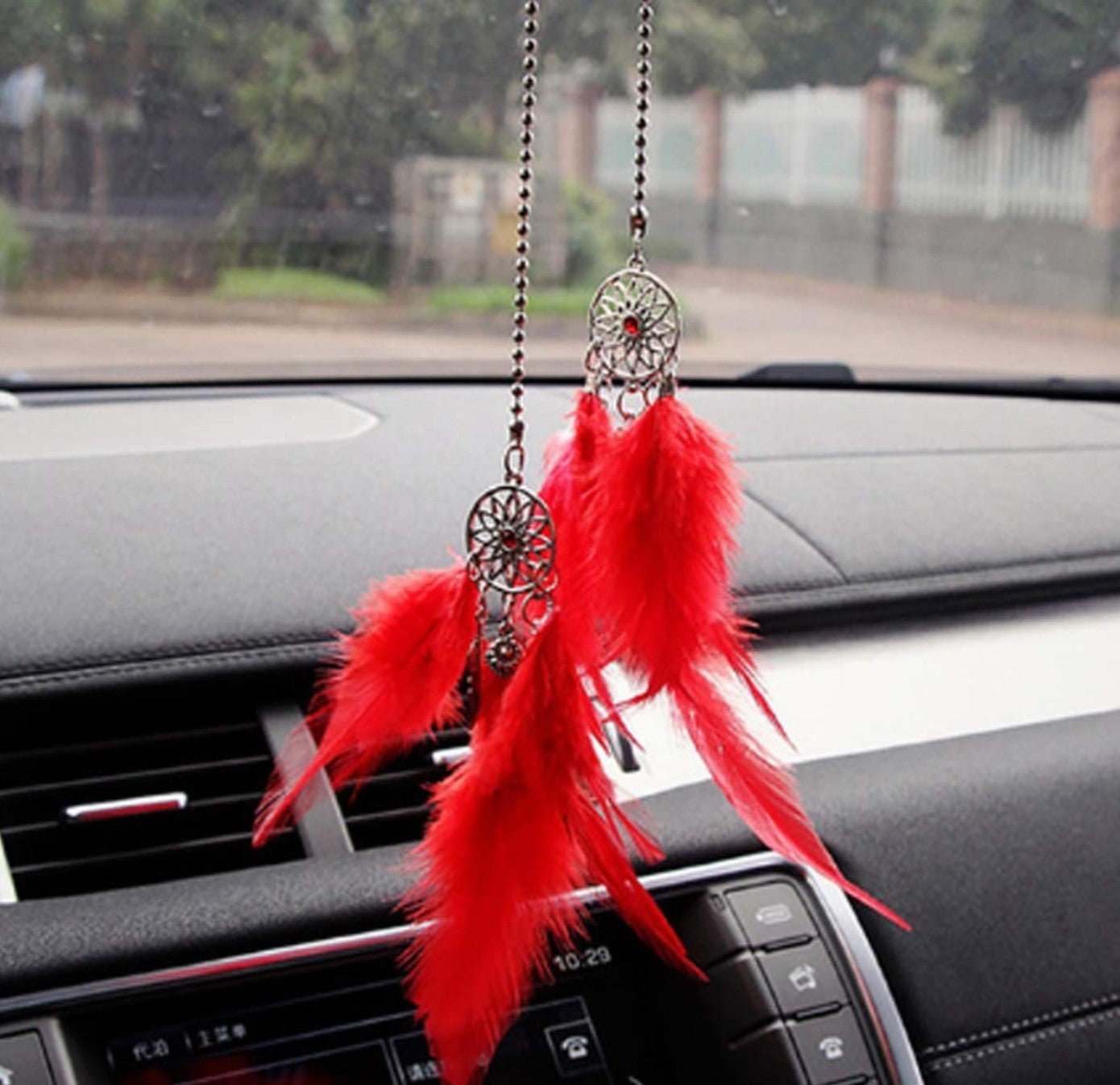 Car Rear View Mirror Hanging Pendant, Feather Dream Catcher Crystal Charm Bling Car Deco Accessories for Women (Red) - Fashion Car Inc