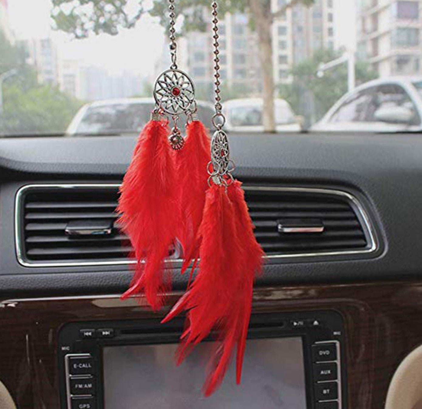 Car Rear View Mirror Hanging Pendant, Feather Dream Catcher Crystal Charm Bling Car Deco Accessories for Women (Red) - Fashion Car Inc