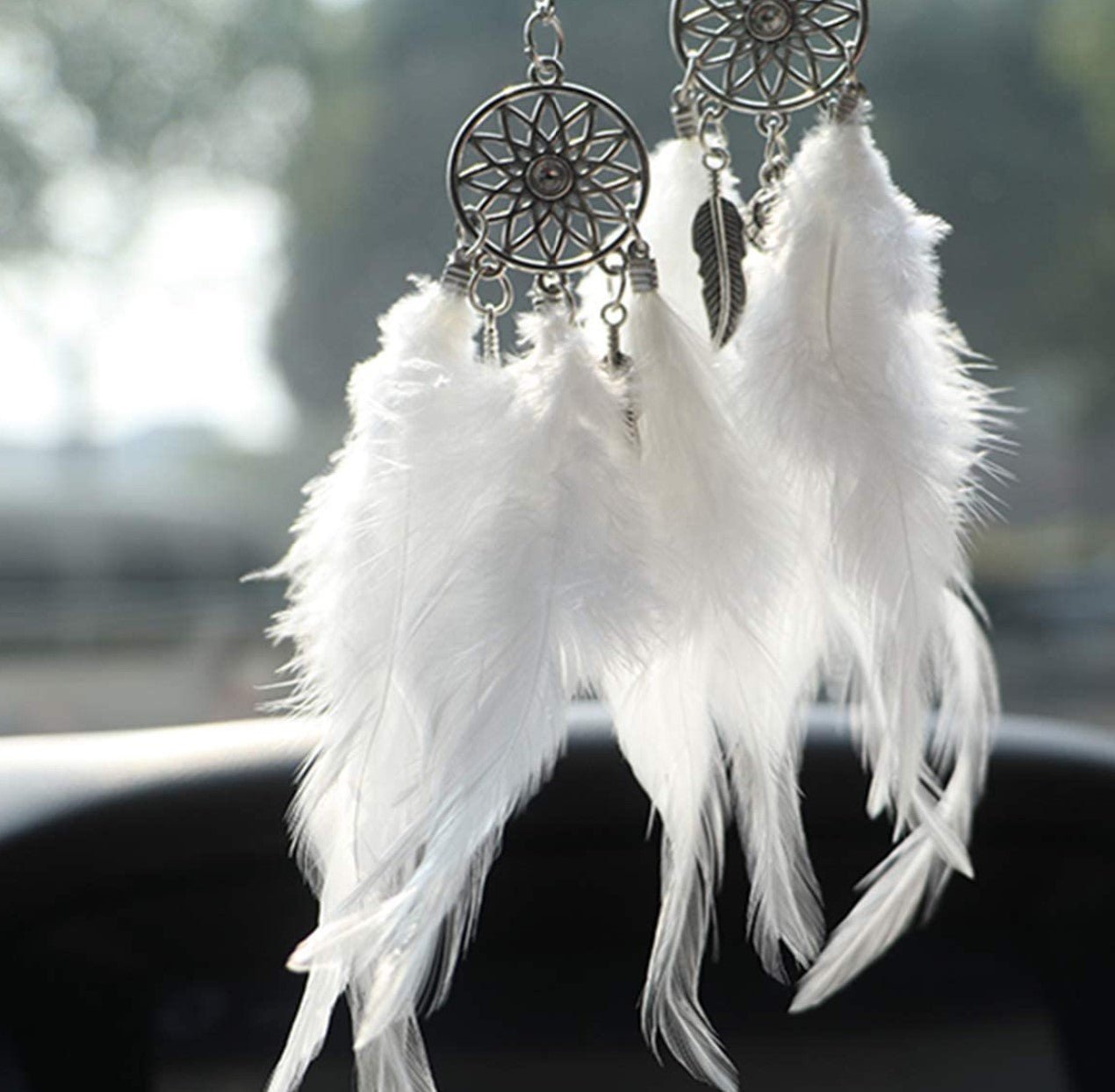 Car Rear View Mirror Hanging Pendant, Feather Dream Catcher Crystal Charm Bling Car Deco Accessories for Women (White) - Fashion Car Inc