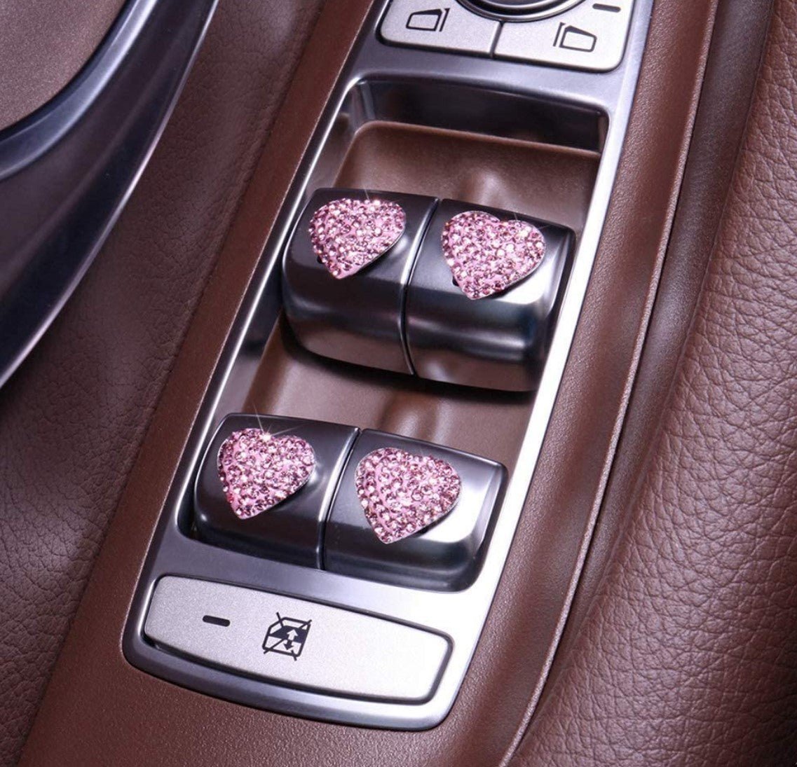 Car Rhinestone Stickers,MoreChioce 6PCS Car Interior Decor Stickers Bling Crystal Heart Shape Self-Adhesive Car Styling Accessories Window Switch Decoration Sticker,Pink - Fashion Car Inc