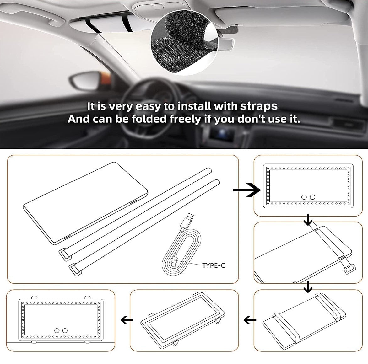 Car Sun Visor Vanity Mirror, Rechargeable Makeup Mirror with 3 Light Modes & 60 LEDs - Dimmable Clip-on Rear View Sun-Shading Cosmetic Mirror with Touch on Screen, Universal for Car Truck SUV - Fashion Car Inc