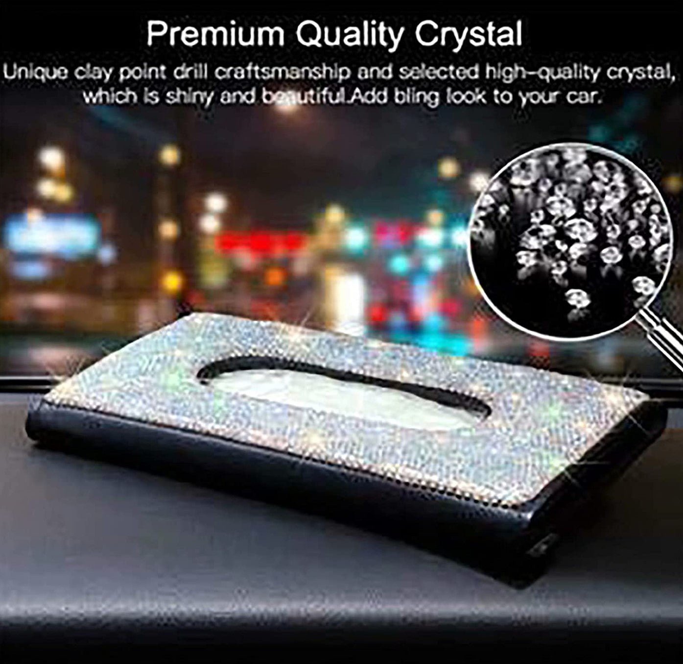 Car Tissue Box Sun Visor Tissue Holder Leather Tissue Storage Rack,Hanging Car Tissue Holder Car Decor Interior Accessories Best Gift for Men Women(with Bling Crystal Diamond) - Fashion Car Inc