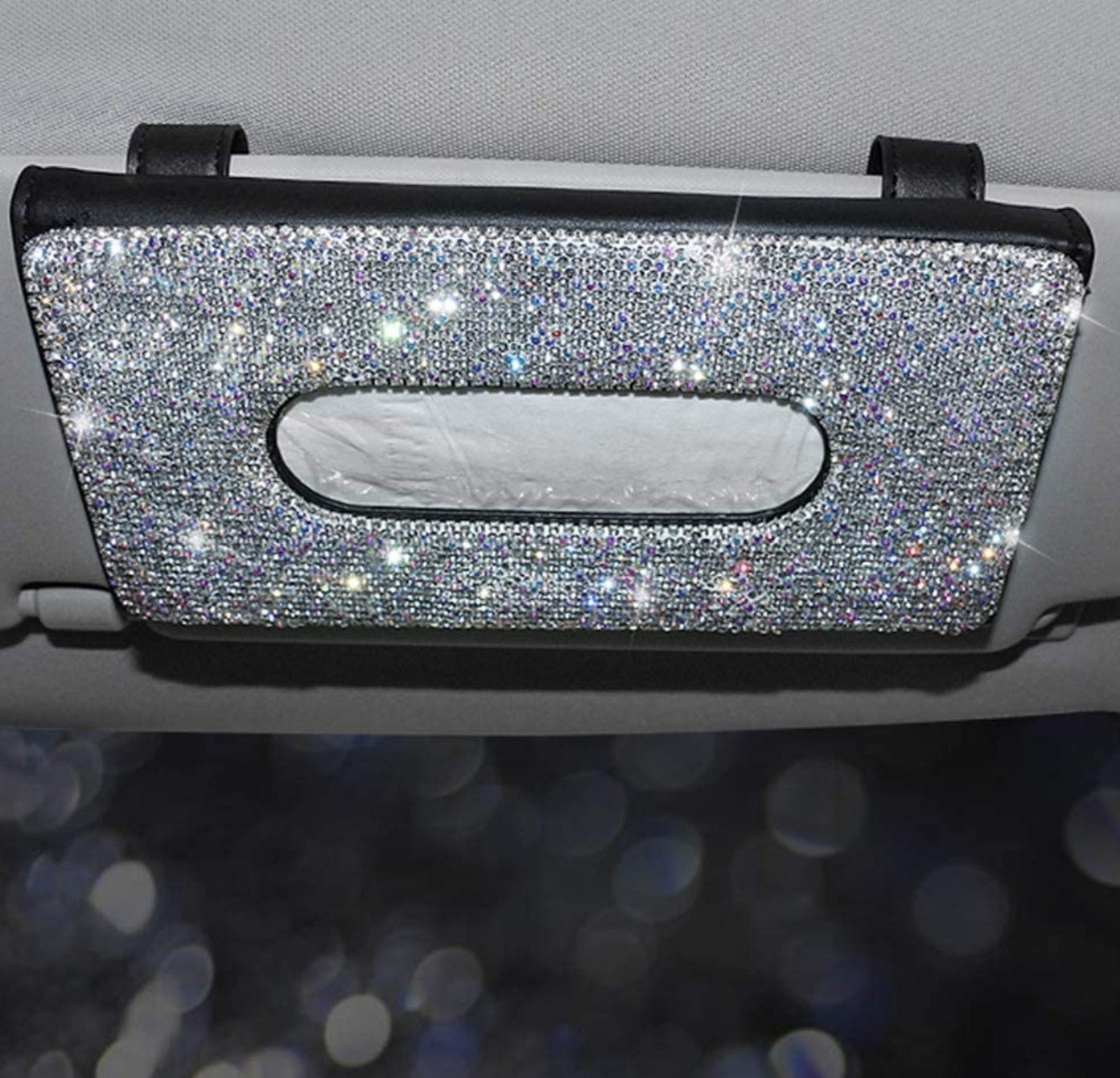 Car Tissue Box Sun Visor Tissue Holder Leather Tissue Storage Rack,Hanging Car Tissue Holder Car Decor Interior Accessories Best Gift for Men Women(with Bling Crystal Diamond) - Fashion Car Inc