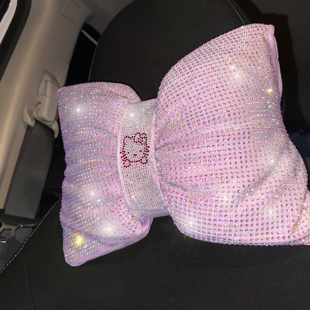 Cat (2 Pack) Ultra Bling Car Pillow Bowknot Headrest (Purple) - Fashion Car Inc