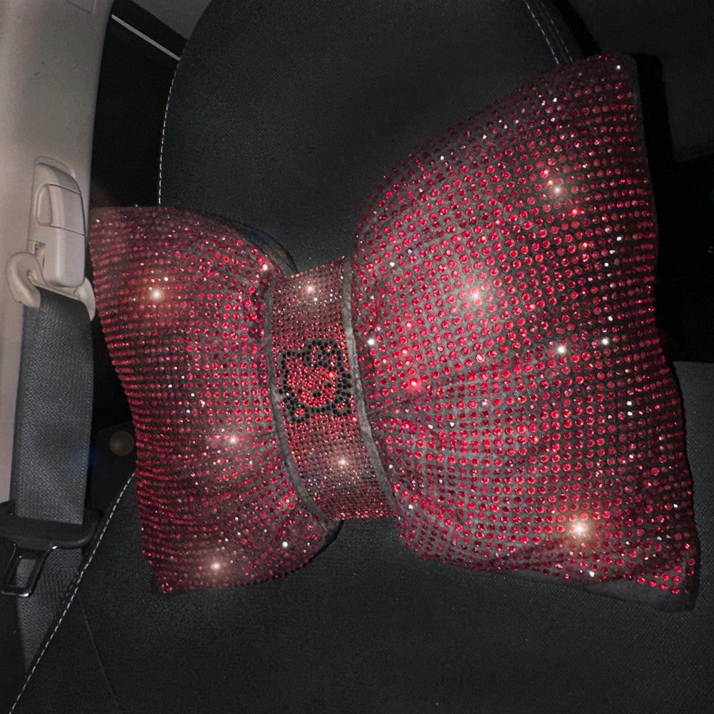 Cat (2 Pack) Ultra Bling Car Pillow Bowknot Headrest (Red) - Fashion Car Inc