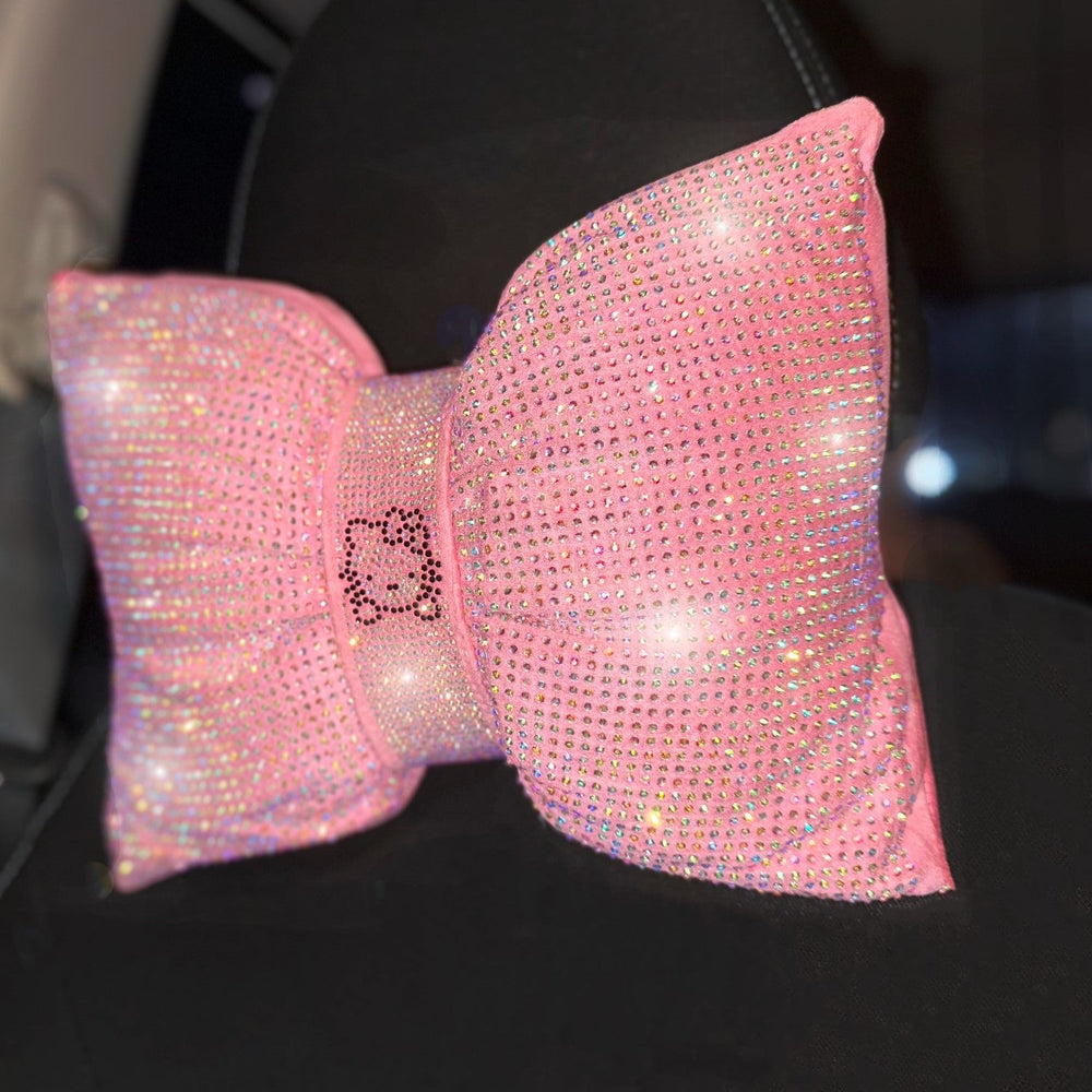Cat (2pack) Ultra Bling Car Pillow Bowknot Headrest (Pink) - Fashion Car Inc