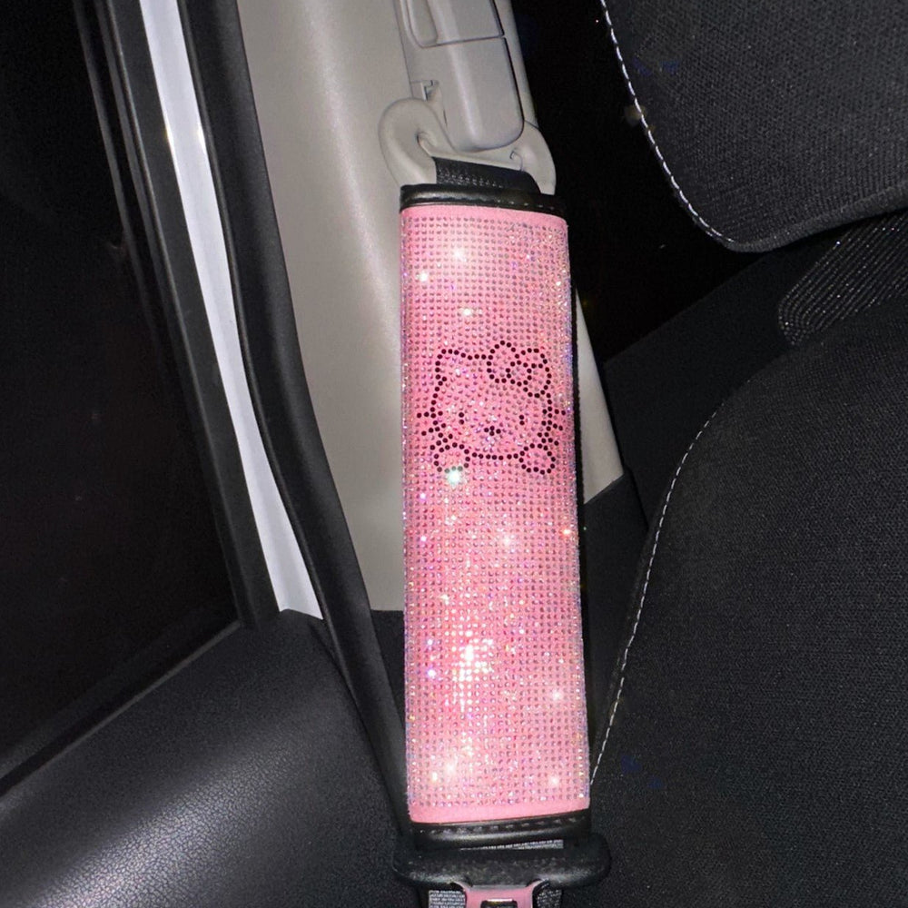 Cat Ultra Bling Seat Belts 2Pack Bling Seat Belt Cover for Women, Soft Velvet & Diamonds Design Glitter Rhinestone Car Seat Belt Strap Cover Shoulder Pad (Pink) - Fashion Car Inc