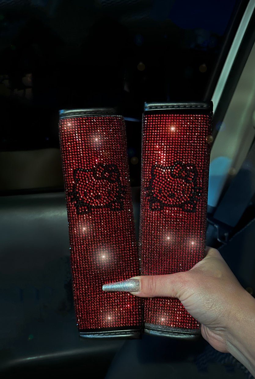 Cat Ultra Bling Seat Belts 2Pack Bling Seat Belt Cover for Women, Soft Velvet & Diamonds Design Glitter Rhinestone Car Seat Belt Strap Cover Shoulder Pad (Red) - Fashion Car Inc